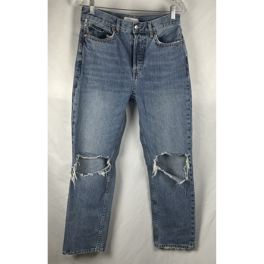 Topshop Women's  Size W28 L30 Dad Denim Jeans Distressed Straight Leg Button Fly